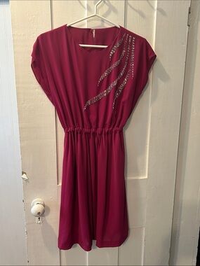 Women's Fuchsia Embellished Waist-Defined Dress